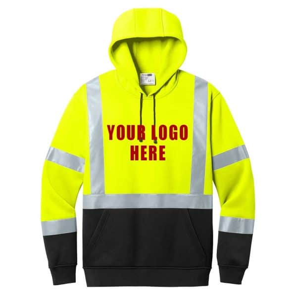 Custom Printed Reflective Hooded Sweatshirt in Safety Green