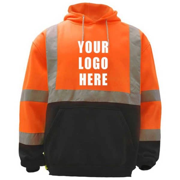 Custom Printed Black Bottom Safety Orange Hooded Sweatshirt