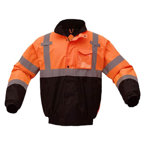 Men's ANSI Class 3 High Visibility Bomber Safety Jacket, Waterproof -  Orange / Medium 