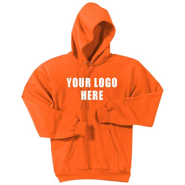 Custom Port & Company Hooded Safety Orange Sweatshirt