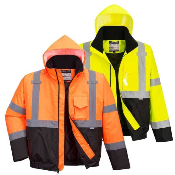 Portwest Sfety Bomber Jacket in Safety Orange and Safety Green